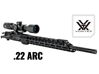 Black rifle with scope labeled .22 ARC Vortex logo in upper right corner.