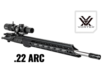 Rifle upper with scope and Vortex logo labeled .22 ARC