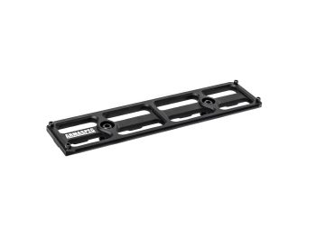 Black metal mounting plate with cutouts and Armaspec logo on a white background.