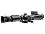 Tactical rifle scope with mount featuring adjustment knobs and marked SNIPER LRF on the side.