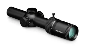 Vortex Strike Eagle 1-8x24 riflescope with adjustment knobs and branding visible.