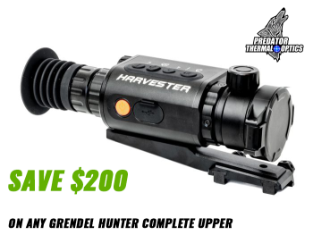 Thermal rifle scope with 'Harvester' branding and Predator Thermal Optics logo.