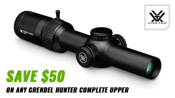 Vortex Strike Eagle rifle scope with promotional $50 savings offer shown.
