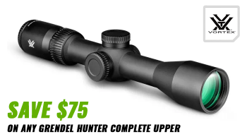 Vortex rifle scope with promotion to save $75 on any Grendel Hunter complete upper.