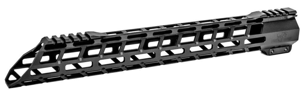 15.3 inch black M-LOK handguard with a matte finish, designed for AR-15 platforms.