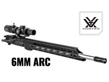 6MM ARC AR-15 upper equipped with a Vortex riflescope on a white background.