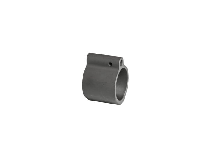 .875-inch low profile steel gas block for AR-15 rifles, compatible with barrels using a .875 gas journal.
