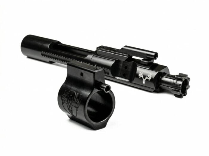 AR-15 bolt carrier group paired with a low-profile gas block for building or upgrading an AR-15 rifle.