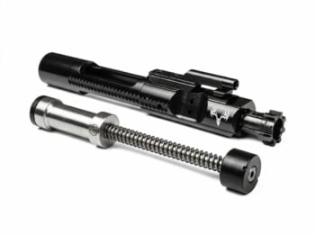 AR-15 bolt carrier group with buffer, buffer spring, and buffer weight assembly for reliable rifle operation.