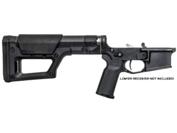 Right-side view of a DMR AR-15 lower build kit with a black lower receiver and Magpul PRS Lite stock.