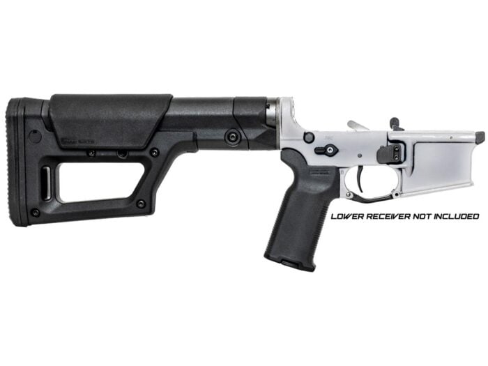 Right-side view of a DMR AR-15 lower build kit featuring a Magpul PRS Lite stock, buffer tube, and Magpul grip.