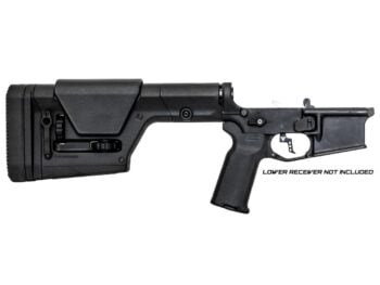 Right-side view of a PRS AR-15 lower build kit with a black receiver and Magpul PRS Gen3 stock.