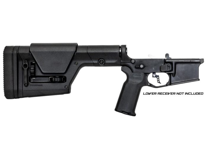Right-side view of a PRS AR-15 lower build kit with a black receiver and Magpul PRS Gen3 stock.