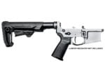 Stalker AR-15 lower build kit featuring an adjustable Strike Industries stock, buffer tube, Magpul grip, and lower parts installed on a demonstration receiver.