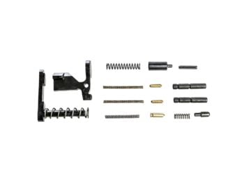 AR-15 lower parts completion kit with bolt catch, magazine catch, pivot and takedown pins, detents, roll pins, plungers, and springs for assembling a stripped lower receiver.