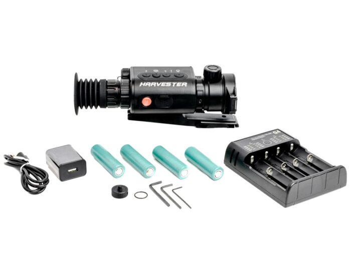 Predator Thermal Optics Harvester thermal scope with batteries, charger, and accessories.