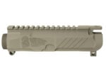 Left-side view of the Grendel Hunter FDE stripped AR-15 upper receiver with engraved eagle and We the People design and full-length Picatinny rail.