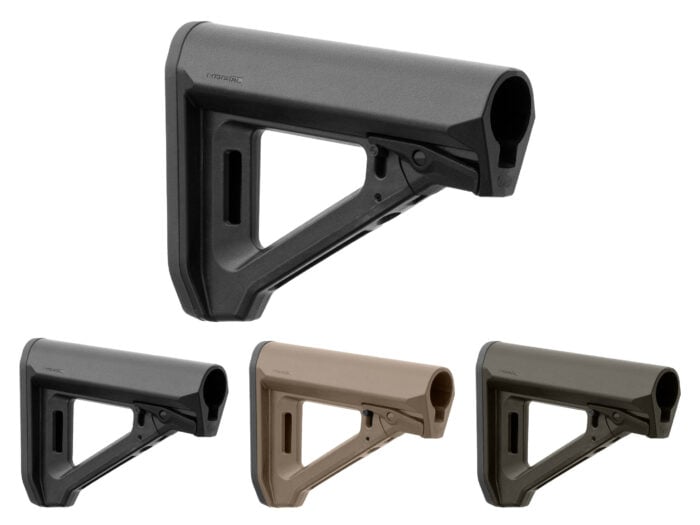 Magpul RL carbine stock shown in black, Flat Dark Earth, and OD Green