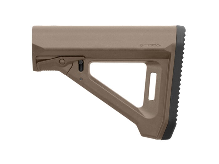 Magpul RL carbine stock in Flat Dark Earth shown from the side