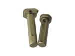 Strike Industries AR-15 extended takedown pins in Flat Dark Earth showing the underside and pin channels